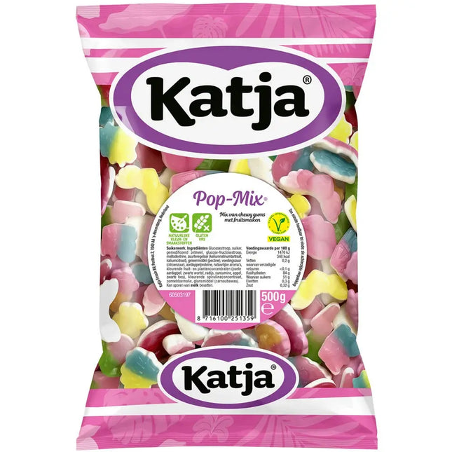 Katja Pop Mix 500g – Gelatinevrij Fruit & Drop Mix – Halal Friendly & Vegetarisch Katja
