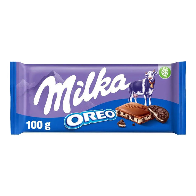 Milka Oreo 100g – Halal & Vegetarische Alpenmelk Chocolade met Knapperige Oreo Koekjes Milka