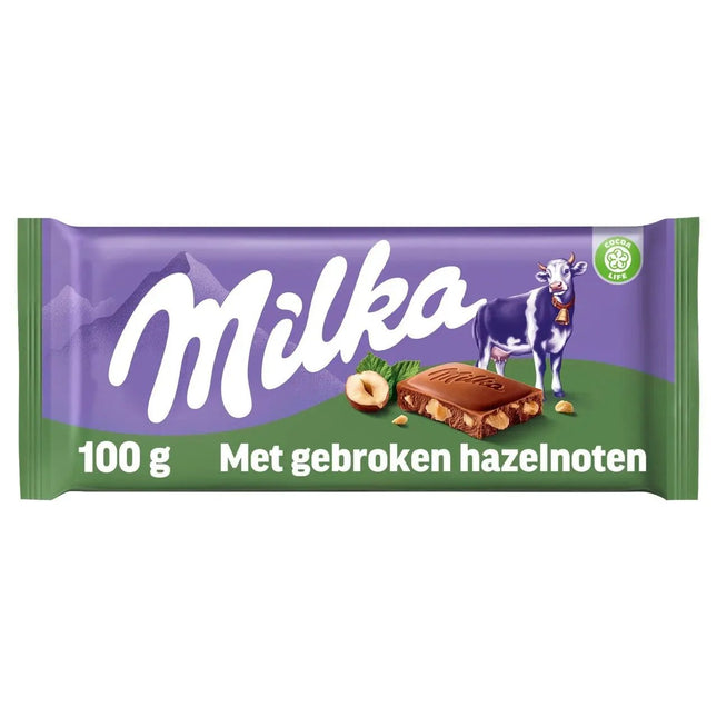 Milka Gebroken Noten 100g – Halal & Vegetarische Chocoladereep met Hazelnoten 🍫🌰 Milka